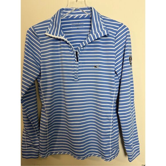 Vineyard Vines 2K001946 - 1/4 Zip Blue & White Stripe Sankaty Shep Shirt Womens - Picture 1 of 5